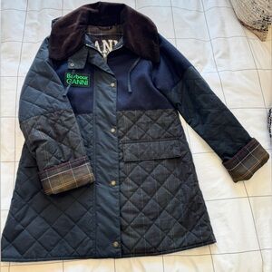 Barbour GANNI Navy Classic Burghley Jacket Navy and Blue Size 4 UK 8